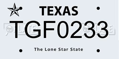 TGF0233 Texas License Plate