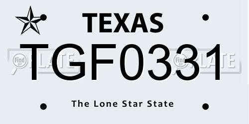 TGF0331 Texas License Plate