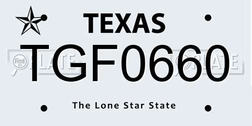 TGF0660 Texas License Plate