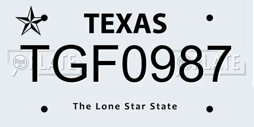 TGF0987 Texas License Plate