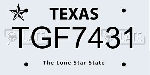 TGF7431 Texas License Plate