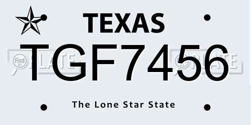 TGF7456 Texas License Plate