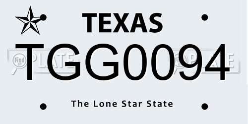 TGG0094 Texas License Plate