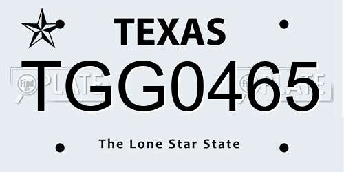 TGG0465 Texas License Plate