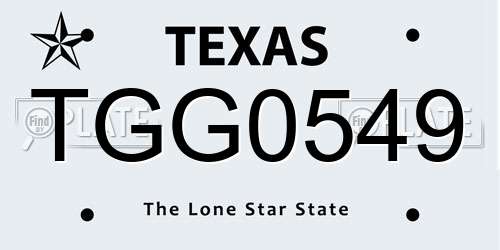 TGG0549 Texas License Plate