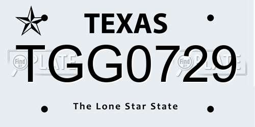 TGG0729 Texas License Plate