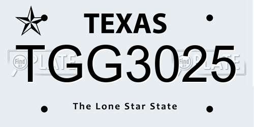 TGG3025 Texas License Plate