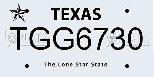 TGG6730 Texas License Plate