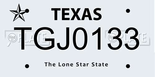 TGJ0133 Texas License Plate