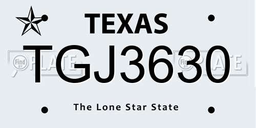 TGJ3630 Texas License Plate