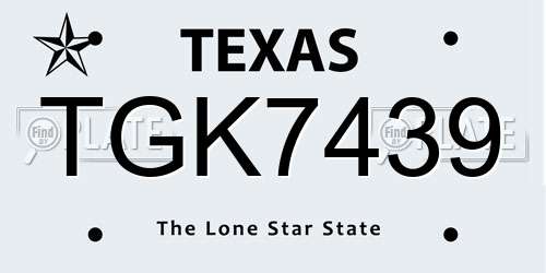 TGK7439 Texas License Plate