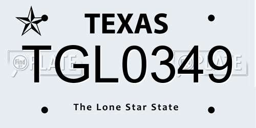 TGL0349 Texas License Plate