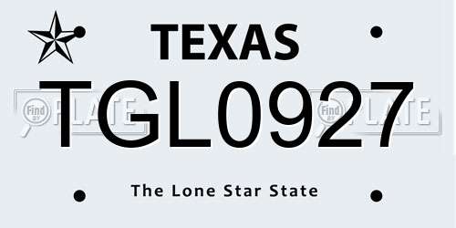 TGL0927 Texas License Plate