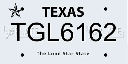 TGL6162 Texas License Plate