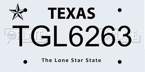 TGL6263 Texas License Plate