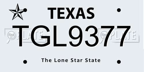 TGL9377 Texas License Plate
