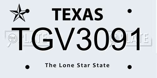 TGV3091 Texas License Plate