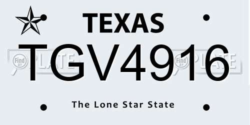 TGV4916 Texas License Plate