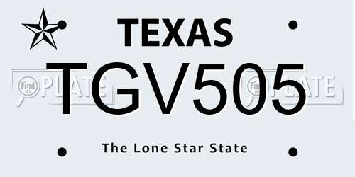 TGV505 Texas License Plate