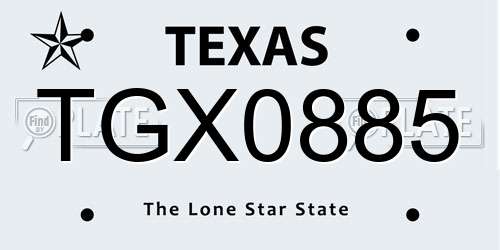 TGX0885 Texas License Plate