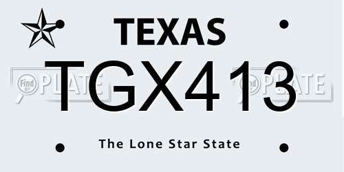 TGX413 Texas License Plate