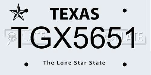 TGX5651 Texas License Plate
