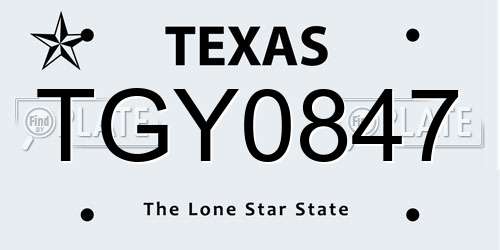 TGY0847 Texas License Plate