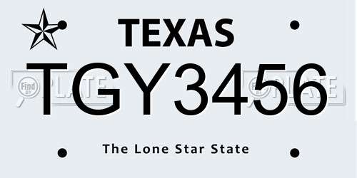 TGY3456 Texas License Plate