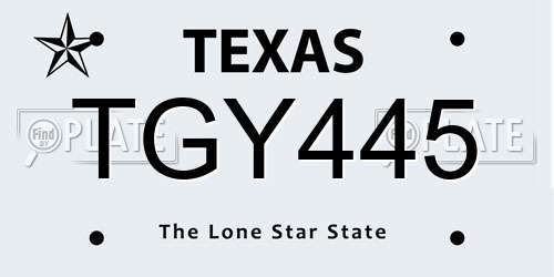 TGY445 Texas License Plate