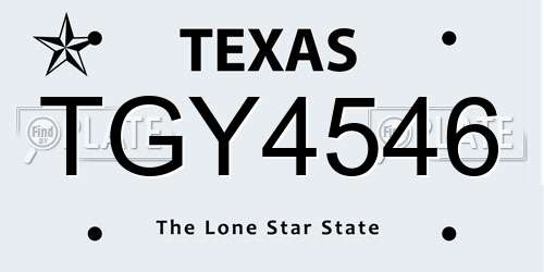 TGY4546 Texas License Plate