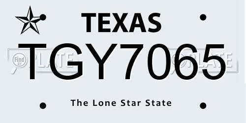 TGY7065 Texas License Plate