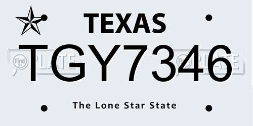 TGY7346 Texas License Plate