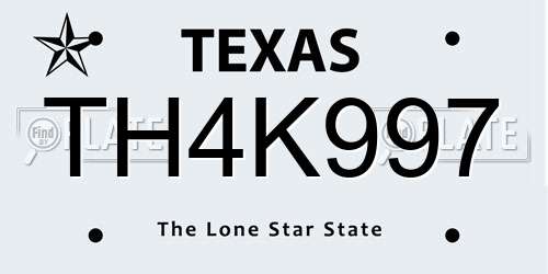 TH4K997 Texas License Plate