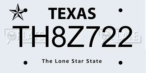 TH8Z722 Texas License Plate