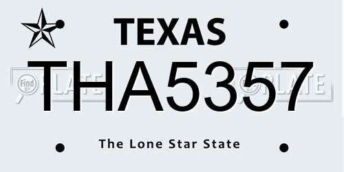 THA5357 Texas License Plate