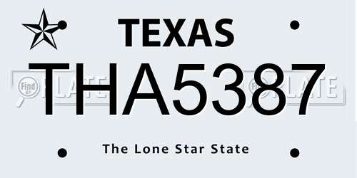 THA5387 Texas License Plate