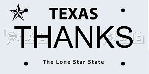 THANKS Texas License Plate