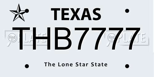 THB7777 Texas License Plate