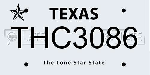 THC3086 Texas License Plate