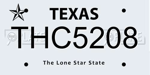 THC5208 Texas License Plate