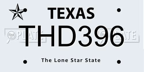 THD396 Texas License Plate