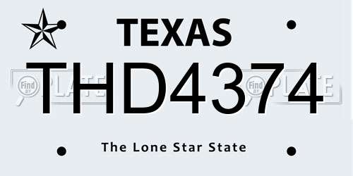 THD4374 Texas License Plate