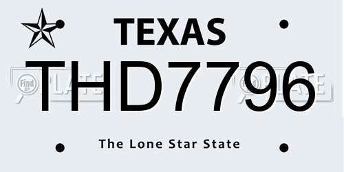 THD7796 Texas License Plate