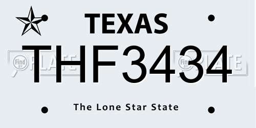 THF3434 Texas License Plate