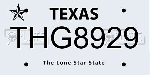 THG8929 Texas License Plate