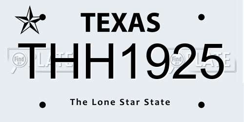 THH1925 Texas License Plate