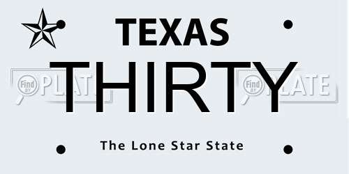 THIRTY Texas License Plate