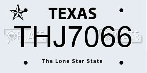 THJ7066 Texas License Plate