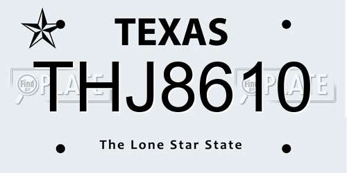 THJ8610 Texas License Plate