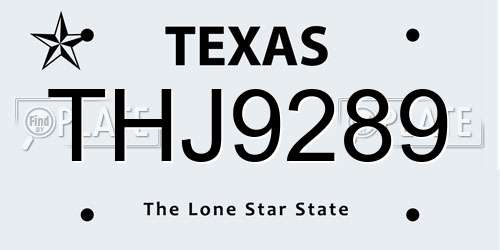 THJ9289 Texas License Plate